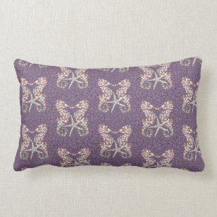 Sea Horse Mosaic Throw Pillow- Dusty Purple Lumbar Cushion