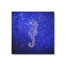 Sea Horse Ocean Life Rose Gold Cobalt Blue Glitter