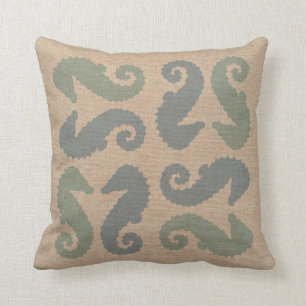 Sea Horse Pairs in Beach Blue and Green Cushion