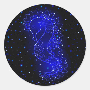 sea horse swims in lights classic round sticker