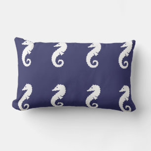 SEA HORSE WHITE on blue pillow