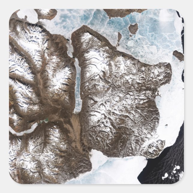 Sea ice lines the shoreline in eastern Greenlan Square Sticker (Front)