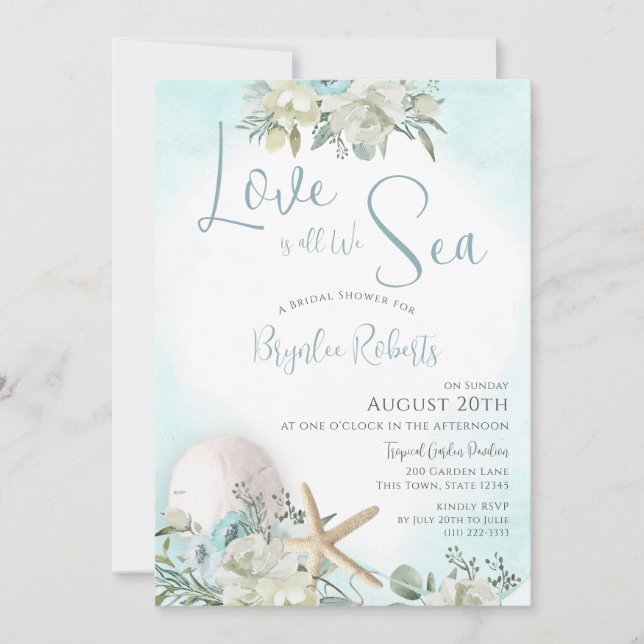 Sea is Love Bridal Shower Floral Beach Invitation (Front)