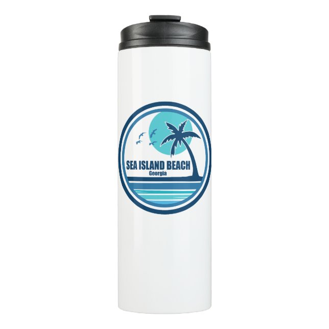 Sea Island Beach Georgia Palm Tree Birds Thermal Tumbler (Front)