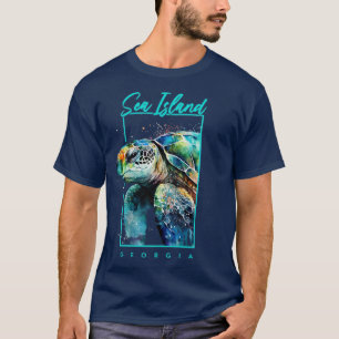 Sea Island Georgia Watercolor Sea Turtle Portrait T-Shirt