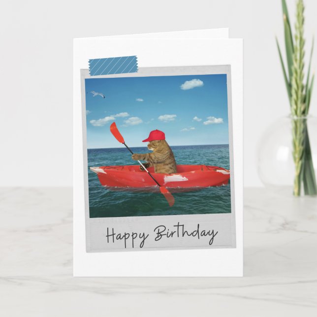 Sea Kayak Cat Funny Birthday Card (Front)
