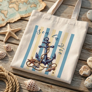 Sea La Vie Vintage Nautical Anchor Beach Cruise  Tote Bag