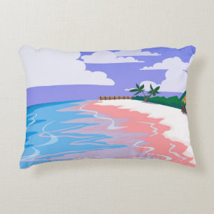 Sea landscape of tropical beach with pink sand, b decorative cushion