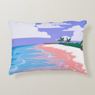 Sea landscape of tropical beach with pink sand,  b decorative cushion