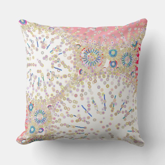 "Sea Life" abstract print - white and coral Cushion (Front)