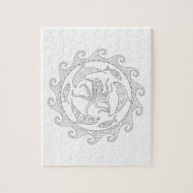 Sea Life Adult Colouring Puzzle (Vertical)