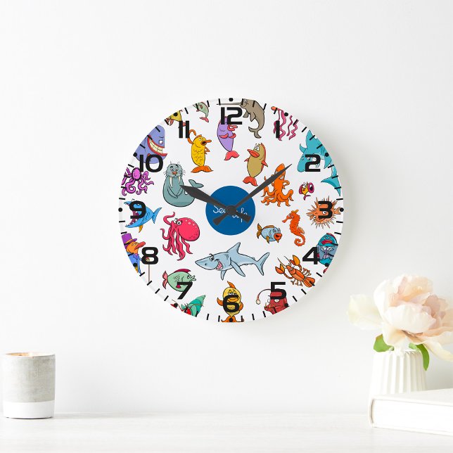 Sea Life Animals Colourful Ocean Characters Large Clock (Creator Uploaded)