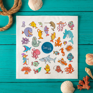 Sea Life Animals Colourful Ocean Characters Napkin
