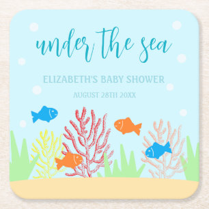 Sea Life Baby Shower Square Paper Coaster
