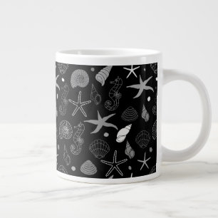 Sea Life Black Pattern Large Coffee Mug