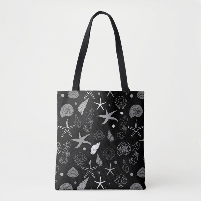 Sea Life Black Pattern Tote Bag (Front)