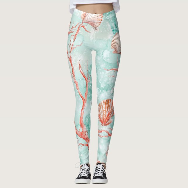 Sea Life Coral Pattern Leggings (Front)