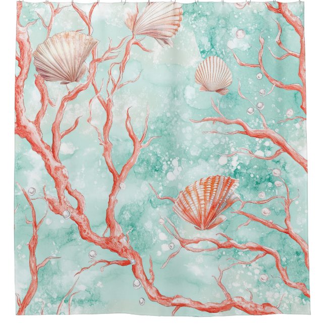 Sea Life Coral Pattern Shower Curtain (Front)