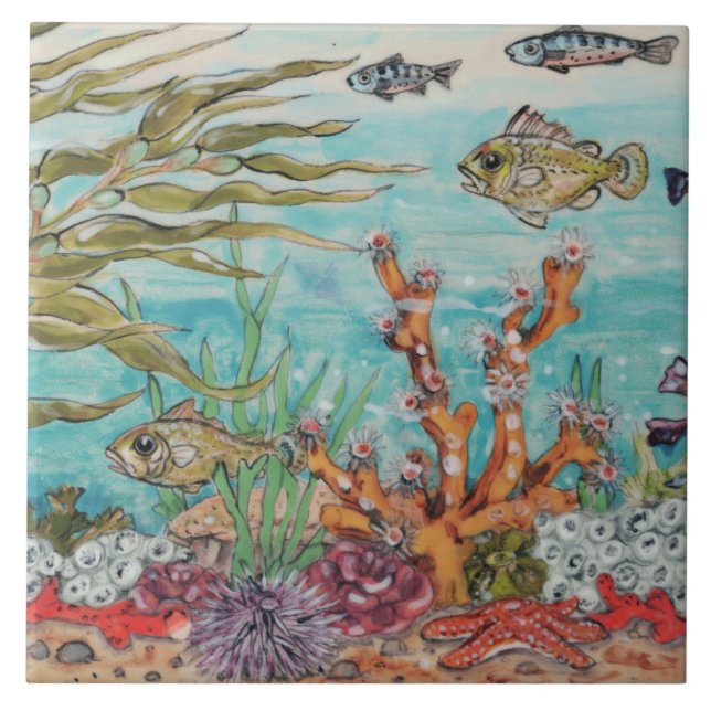 Sea Life Coral Starfish Urchin Ocean Mural Pc.#3 Ceramic Tile (Front)
