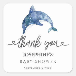 Sea Life Dolphin Baby Shower Favor Square Sticker