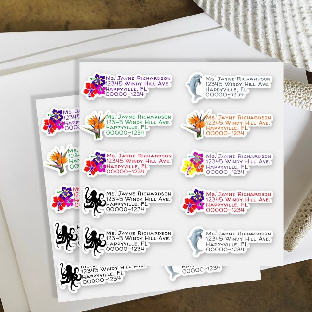 Sea Life Flowers Shaped Return Address Stickers (Creator Uploaded)