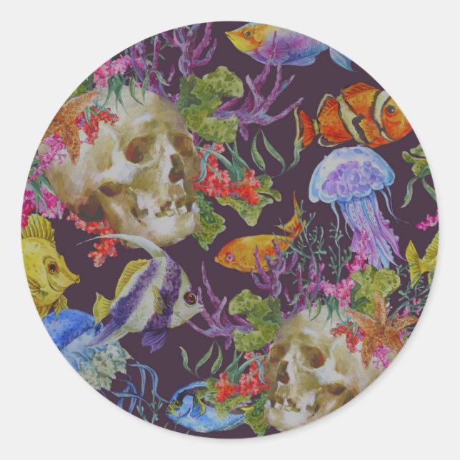 Sea Life Grunge Pattern Classic Round Sticker (Front)