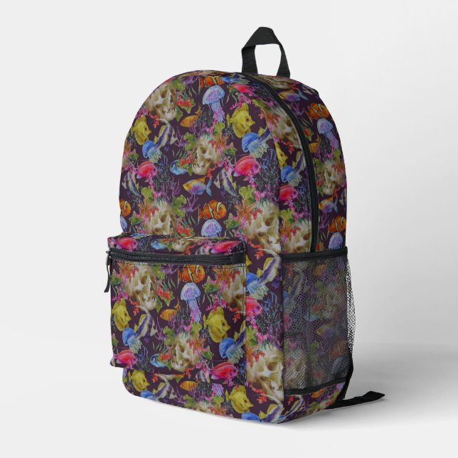 Sea Life Grunge Pattern Printed Backpack (Back Corner Right)