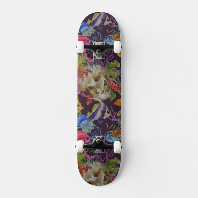 Sea Life Grunge Pattern Skateboard (Front)