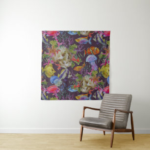 Sea Life Grunge Pattern Tapestry
