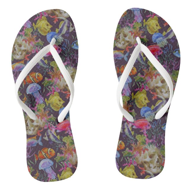 Sea Life Grunge Pattern Thongs (Footbed)