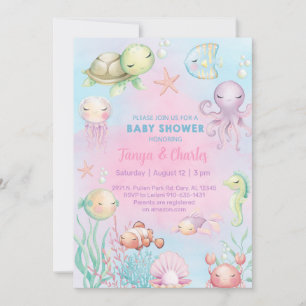 Sea Life / Ocean Life girl baby shower invite. Invitation