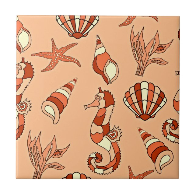 Sea Life Orange Pattern Ceramic Tile (Front)
