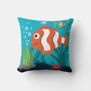 Sea-Life Pattern with Fish Crab Seaweed   Cushion