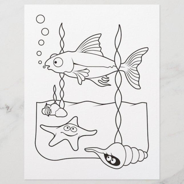 Sea Life Scene Colouring Book Page (Front)