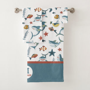 Sea Life Shark Dance Monogram Bath Towel Set