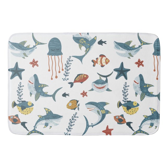 Sea Life Shark Dance Pattern Bath Mat (Front)