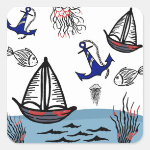 Sea life square sticker