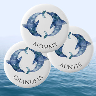 Sea Life Twins Baby Shower Button Auntie - Aunt