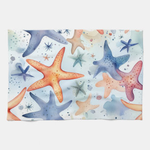 Sea life watercolor sea stars  tea towel