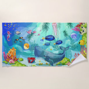 Sea life with Fish and Whale Beach Towel