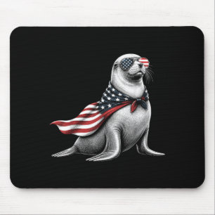 Sea Lion 4th Of July Us Aamerican Flag Patriotic Mouse Pad