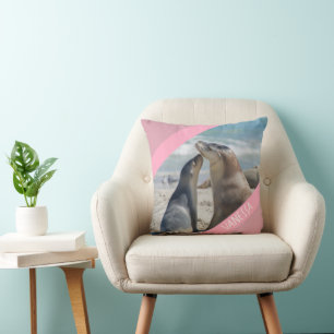 Sea Lion & Baby Pup Australia, Cute Pink Cushion