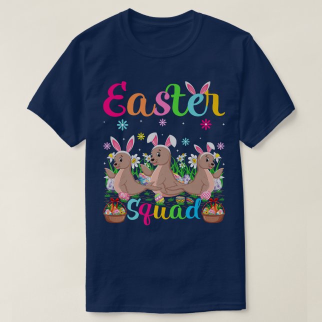 Sea Lion Bunny Ear Funny Easter Squad Sea Lion Hap T-Shirt (Design Front)