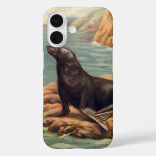 Sea Lion by the Seashore, Vintage Marine Mammals iPhone 16 Case