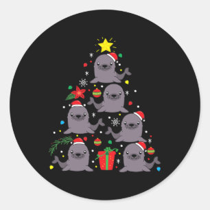Sea Lion Christmas Ornament Tree Funny Cute Mum Da Classic Round Sticker