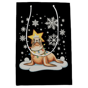 Sea Lion Christmas Tree Lights Xmas Holiday Snow Medium Gift Bag