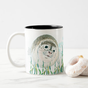 Sea Lion Cute and Happy Swimming Two-Tone Coffee Mug