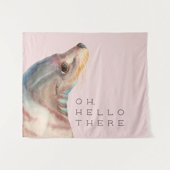 Sea Lion Illustration | Add Your Funny Text Tapestry (Front (Horizontal))