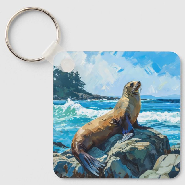 Sea Lion Illustration Key Ring (Front)