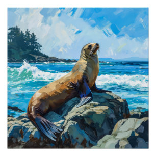 Sea Lion Illustration Poster